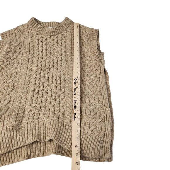 FRAY I.D Sweater Vest Womens Medium Beige Wool Blend Cable Knit Crew Neck - Picture 9 of 9
